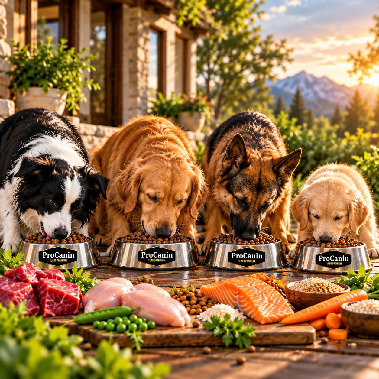 Perros disfrutando ProCanin con ingredientes frescos